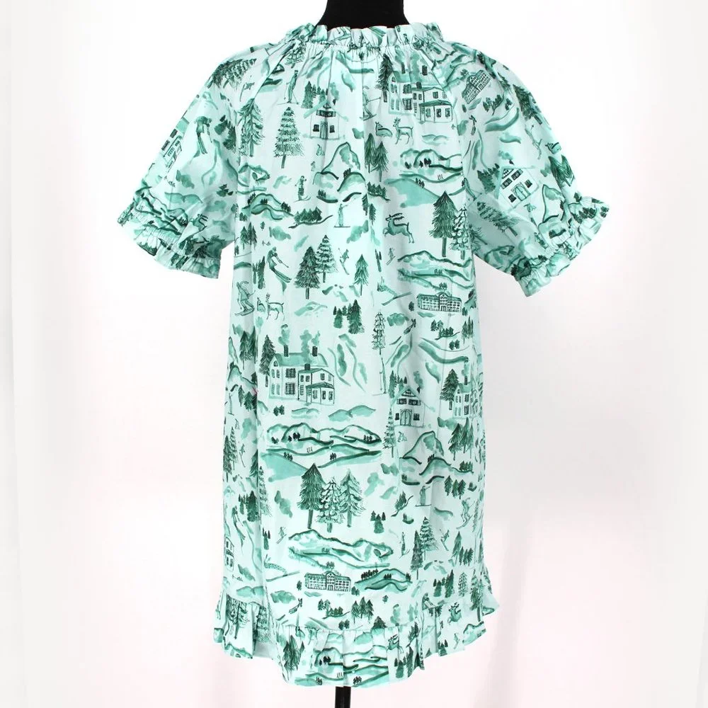 Hill House Home Katherine Nap Dress Ski Chalet Mini Ruffle Trim Green Medium NEW - Picture 7 of 8